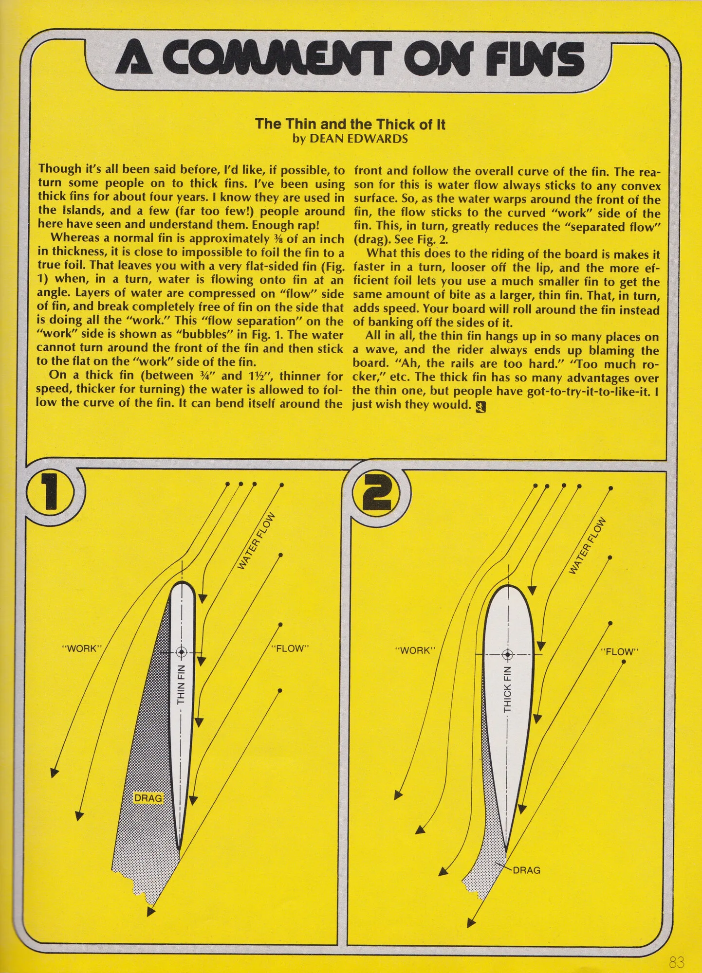 "A Comment on Fins: The Thin and the Thick of It" by Dean Edwards, Surfer July 1973