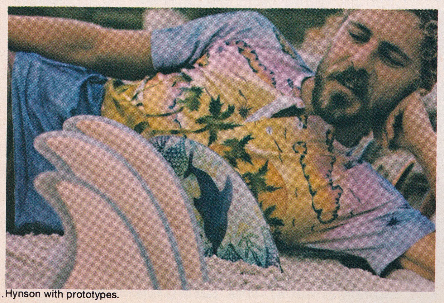 Mike Hynson with Hy-Dol-Fin prototypes, Surfer March 1974