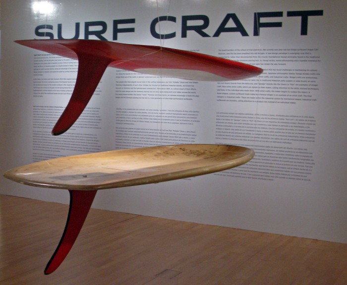 Greenough spoons, fiberglass flex fins, Surf Craft exhibit Mingei International Museum photo: Merson