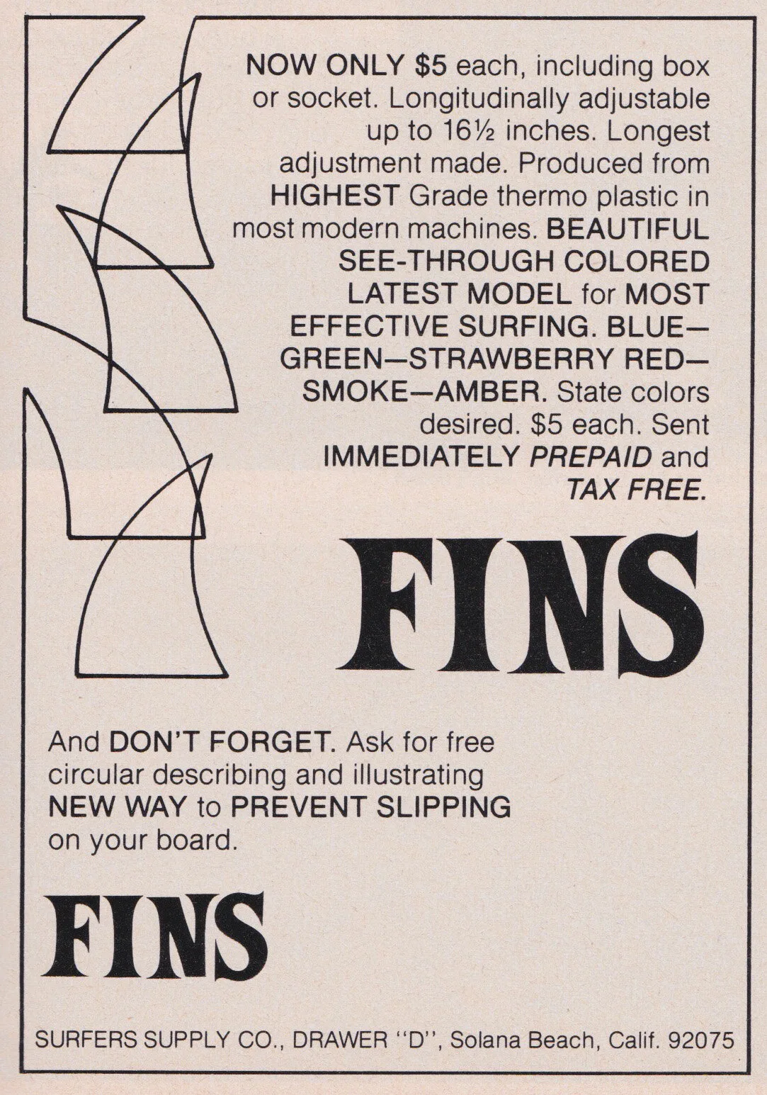 Surfers Supply Co. fins, 1973