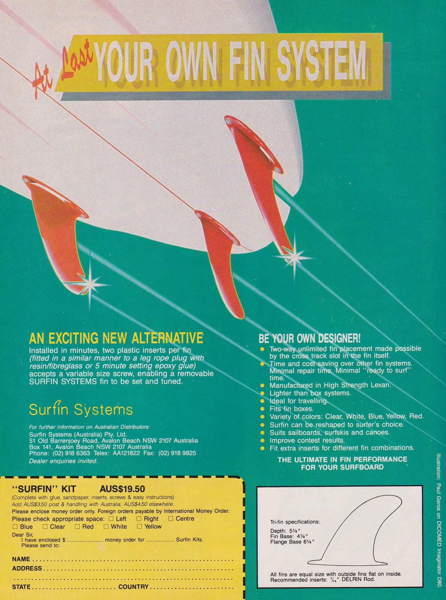 Surfin' Systems tri-fin ad, 1983