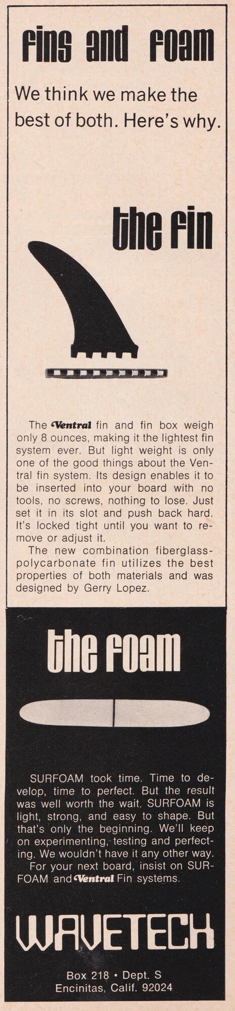 Wavetech fin and foam, 1970