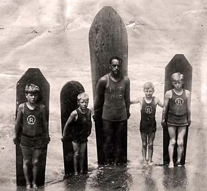 George Freeth with "short" solid wood board (1920's)
