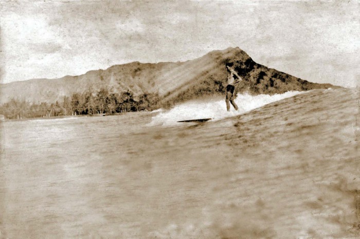 Hawaiian surfing, solid wood finless board
