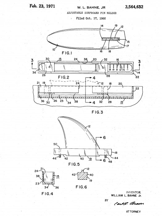 W. L. Bahne adjustable fin holder patent (1971)